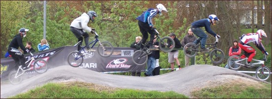 BMX bikers take to the air during Sunday's event