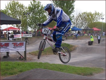 Lee Alexander takes to the air during his trip around the Burnham BMX trip on Sunday afternoon.