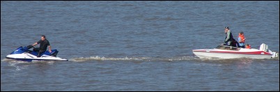 The boat was safely towed back to the jetty by a local jet skier