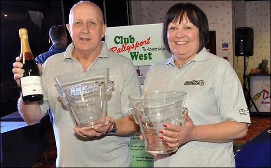 Steve and Yvonne Furzeland celebrating their Brean Rally 2015 victory