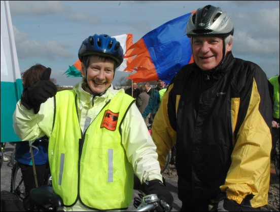Jan Gannaway, a Sustrans Ranger volunteer, and David Perry - local resident and sailing club member, wait eagerly for the opening of the pathway