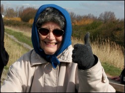 Cllr Joyce Beard joins in with her bicycle