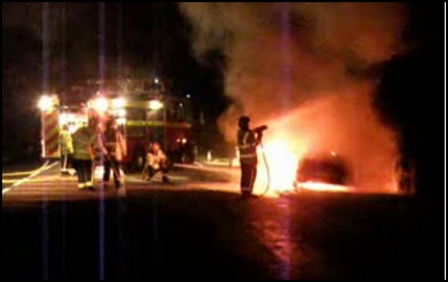 Video: Burnham-On-Sea fire crews battle car blaze which shut A38