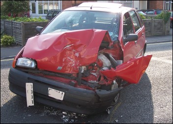 The damaged car