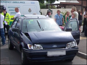 The damaged Ford Fiesta following a two-car collision in Love Lane, Burnham on Sunday May 14th