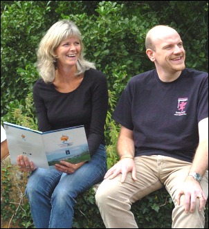Mandy Lane, the first 'watcher' holding a member’s support pack, with Grant Turner (SCC Rights of Way, Community Development Officer)