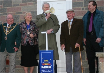 Switch-on time: Mayor Eric Gill, Mayoress Gilli Kenyon-Gill, MP David Heathcoat-Amory, Cllr Neville Jones and Cllr Peter Clayton