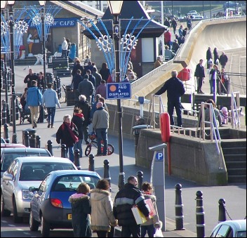 Crowds of visitors on Burnham seafront on Sunday March 19th