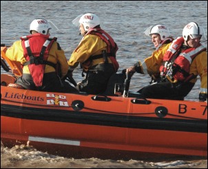The RNLI's Michael Vlasto seated on the starboard (right hand) side of the Burnham lifeboat