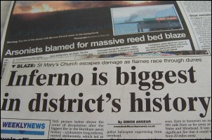 Newspaper headlines immediately after the huge blaze