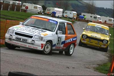 Two cars negotiate a corner at the 2005 Brean Regency Stages Rally [Photo: Al Crook]