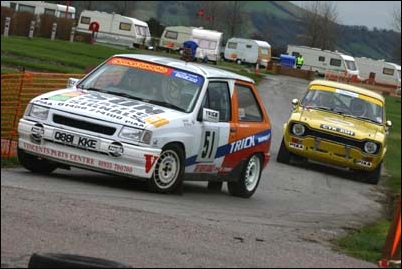 Two cars negotiate a corner at the 2005 Brean Regency Stages Rally [Photo: Al Crook]