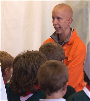 Hovercraft crew member Chris Gammon tells the Cubs about how the hovercarft operates