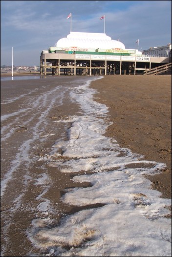 A bank of ice at the tide line on Burnham-On-Sea Beach on December 29th