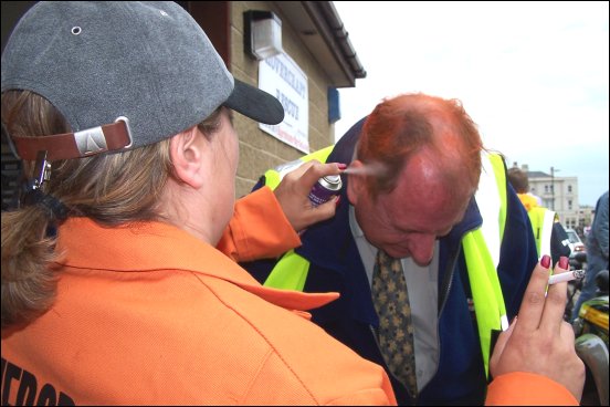 RNLI Operations Manager Martin Cox's hair was sprayed orange for the event!