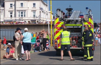 Fire engines on Burnham jetty during the incident.