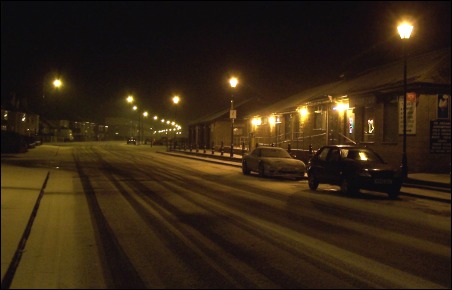 Snow covers the roads at the southern end of The Esplanade in Burnham-On-Sea