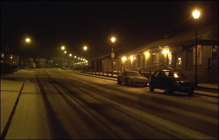 Snow covers the roads at the southern end of The Esplanade in Burnham-On-Sea