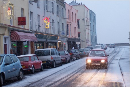 Snow covers College Street in Burnham-On-Sea on Thursday December 29th