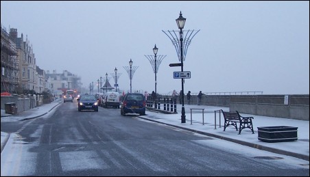 Burnham seafront has a white covering of snow on December 29th