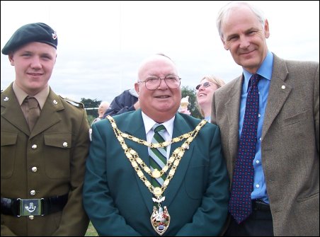 Burnham-On-Sea Mayor Eric Gill with MP David Heathcoat-Amory and Jake Barritt, the Mayor's Cadet 