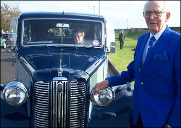 Bill Biffen of Bridgwater next to his 1953 Austin 16 FLI , which has taken him four years to fully restore