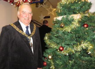 Mayor Bill Hancock with Christmas tree