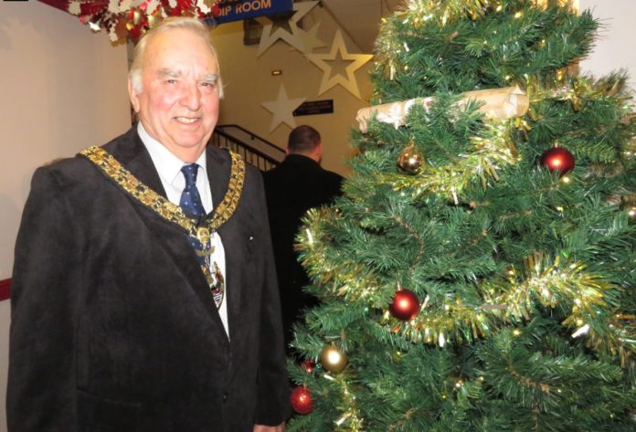 Mayor Bill Hancock with Christmas tree