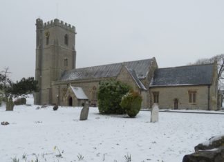 St Andrew's Church in Burnham-On-Sea in snow