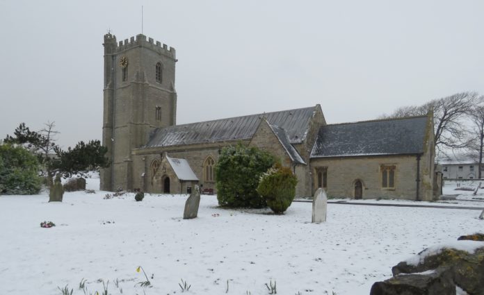 St Andrew's Church in Burnham-On-Sea in snow