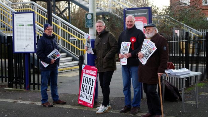 Railway price protesters at Highbridge and Burnham Railway Station