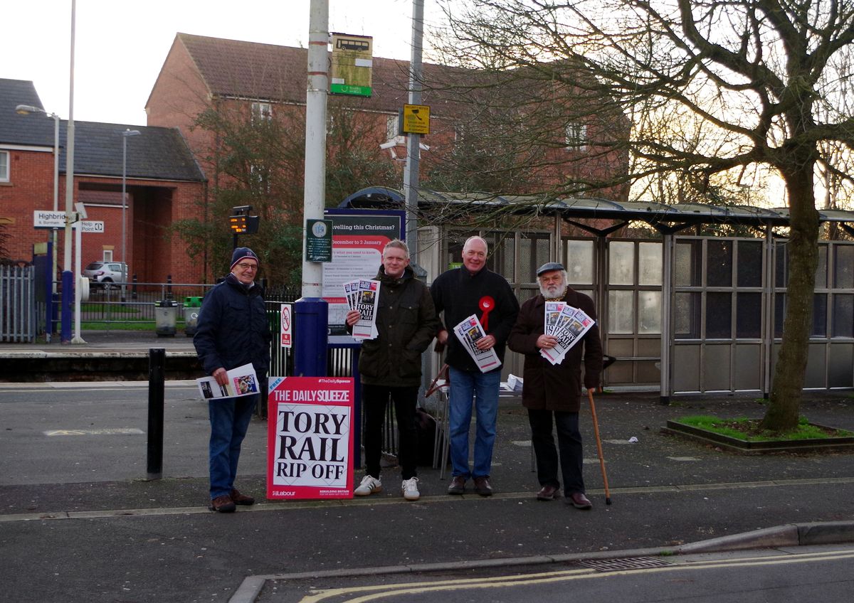 Railway price protesters at Highbridge and Burnham Railway Station