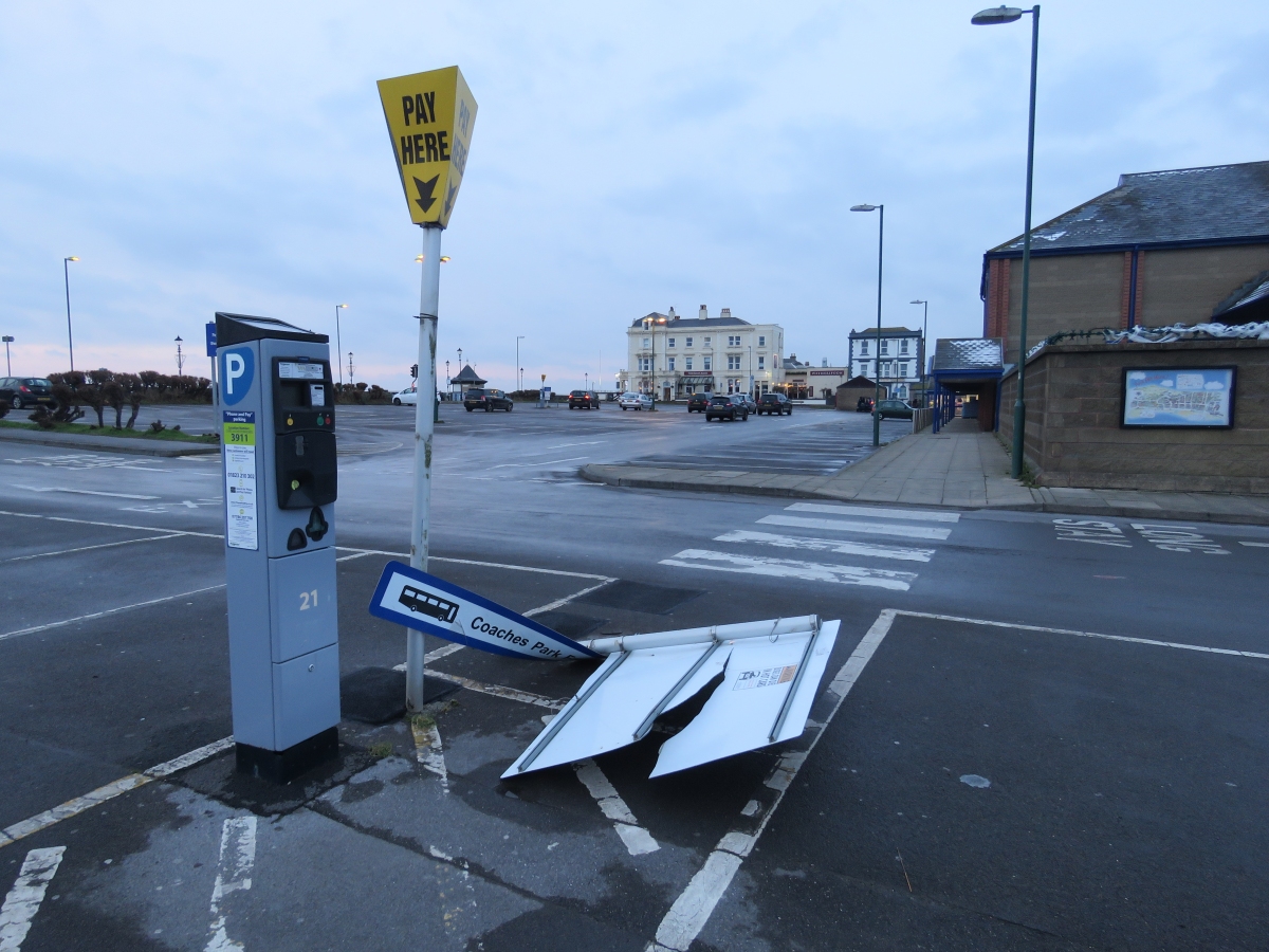 Pier Street car park sign damaged by boy racers