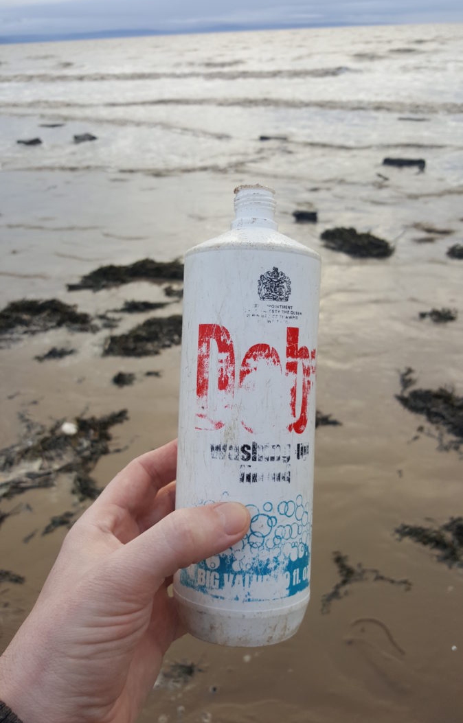 60 year-old plastic washing-up liquid bottle washes up on Brean beach