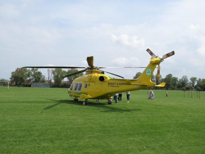 Air ambulance at BAY Centre in Burnham-On-Sea