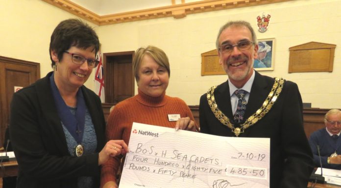 Burnham-On-Sea Sea Cadets cheque presentation with Mayor