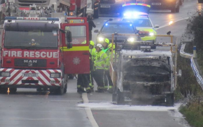 Van fire on M5 between Burnham-On-Sea and Weston