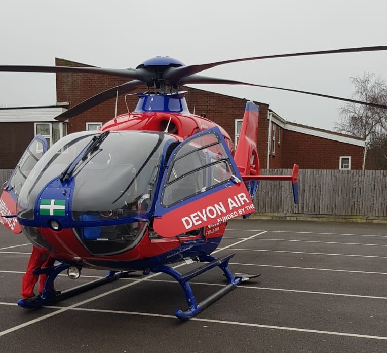 air ambulance lands in Highbridge Bank Street Car Park