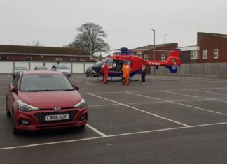 air ambulance lands in Highbridge Bank Street Car Park