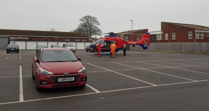 air ambulance lands in Highbridge Bank Street Car Park