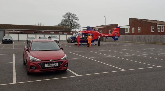 air ambulance lands in Highbridge Bank Street Car Park