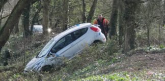 Car in a ditch in Edithmead Lane Burnham-On-Sea