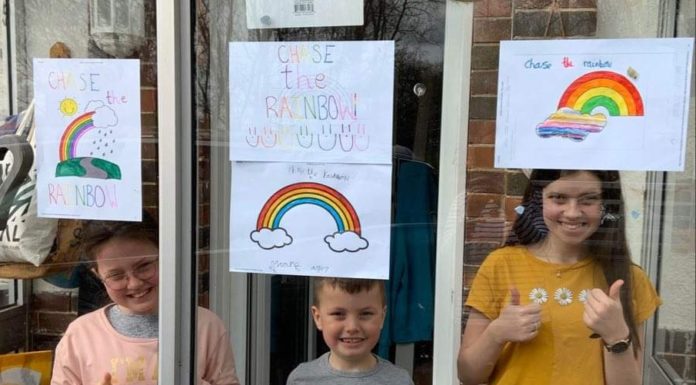 coronavirus rainbows in windows in Burnham-On-Sea