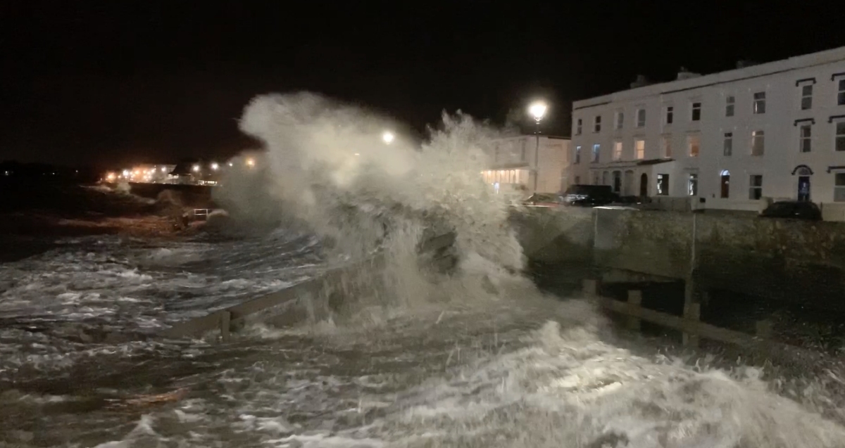 Burnham-On-Sea seafront gets a battering as high winds whip up big waves