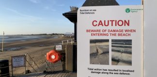 Burnham-On-Sea sea wall warning signs