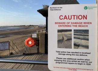 Burnham-On-Sea sea wall warning signs