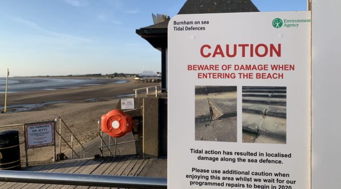 Burnham-On-Sea sea wall warning signs