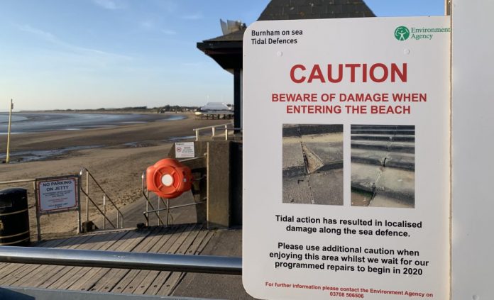 Burnham-On-Sea sea wall warning signs