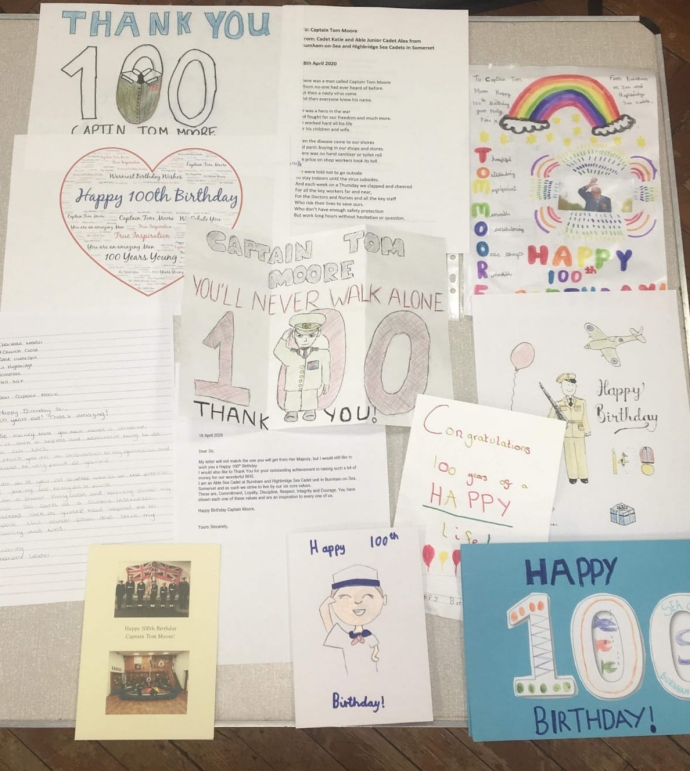 Burnham-On-Sea and Highbridge Sea Cadets have sent birthday cards, poems and letters to Captain Tom Moore, the incredible WW2 veteran who is celebrating his 100th birthday