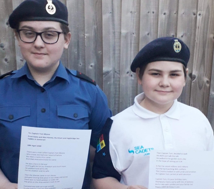 Burnham-On-Sea and Highbridge Sea Cadets have sent birthday cards, poems and letters to Captain Tom Moore, the incredible WW2 veteran who is celebrating his 100th birthday